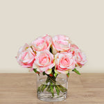 -Artificial Rose Arrangement in Glass Vase-Bloomr