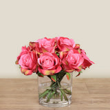 -Artificial Rose Arrangement in Glass Vase-Bloomr