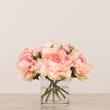 Artificial Peony Arrangement in Glass Vase