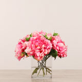 Artificial Peony Arrangement in Glass Vase