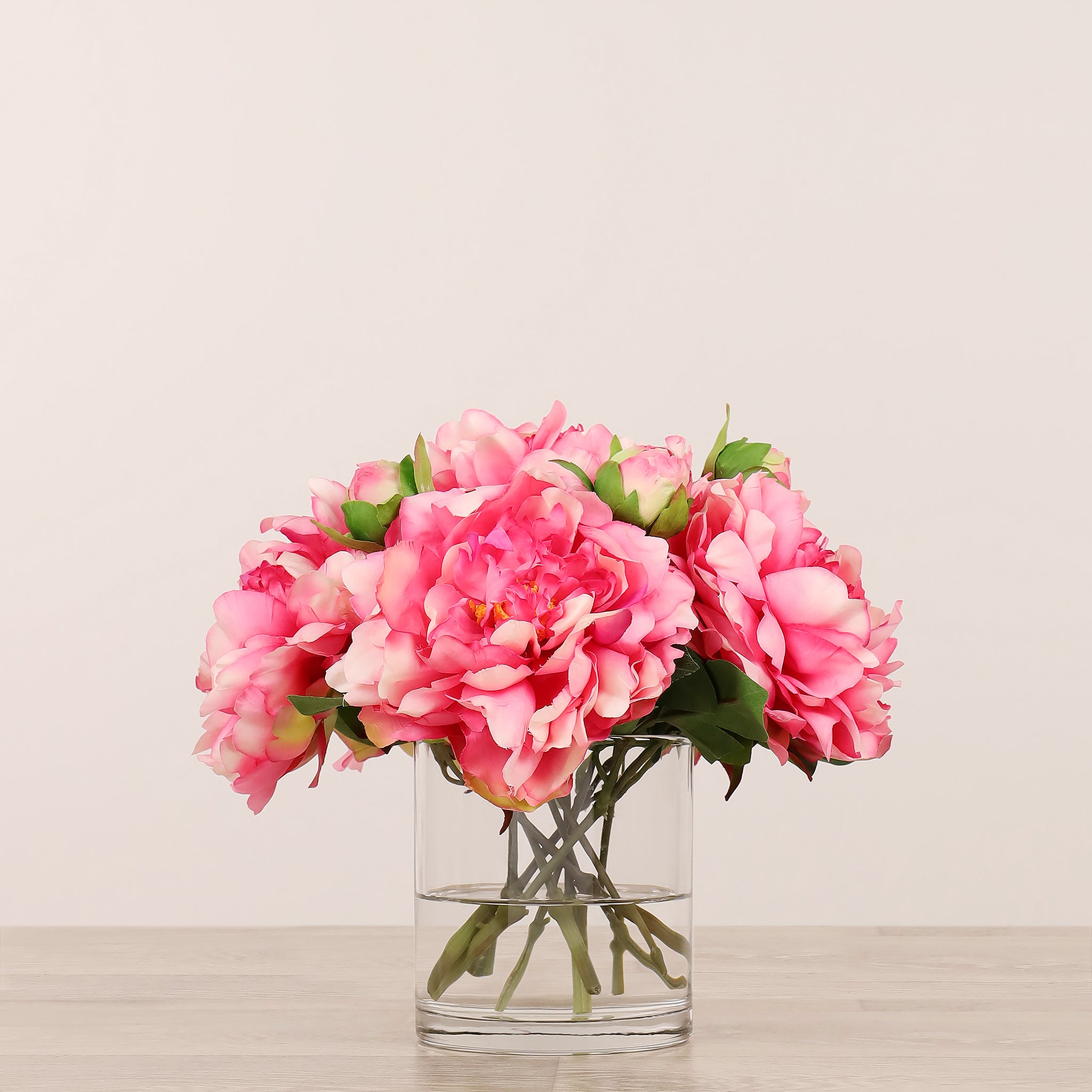 Artificial Peony Arrangement in Glass Vase