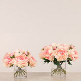 Artificial Peony Arrangement in Glass Vase