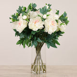 Artificial Peony Arrangement in Glass Vase