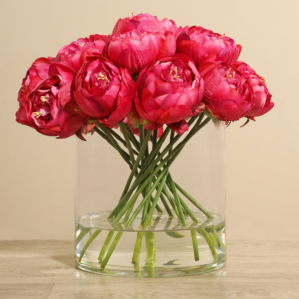 Artificial Peony Arrangement in Glass Vase - Bloomr
