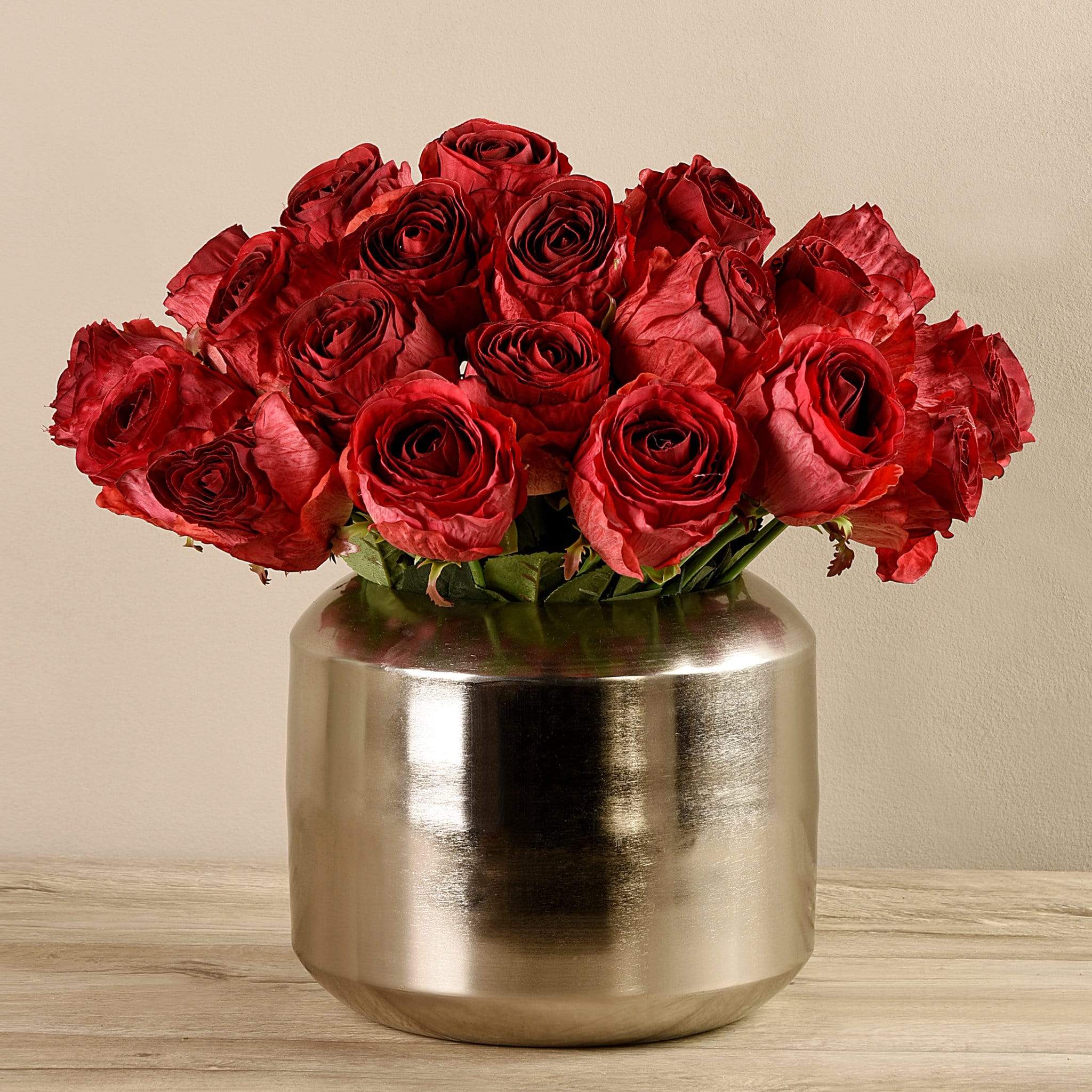 Artificial Rose Arrangement in Silver Vase - Bloomr