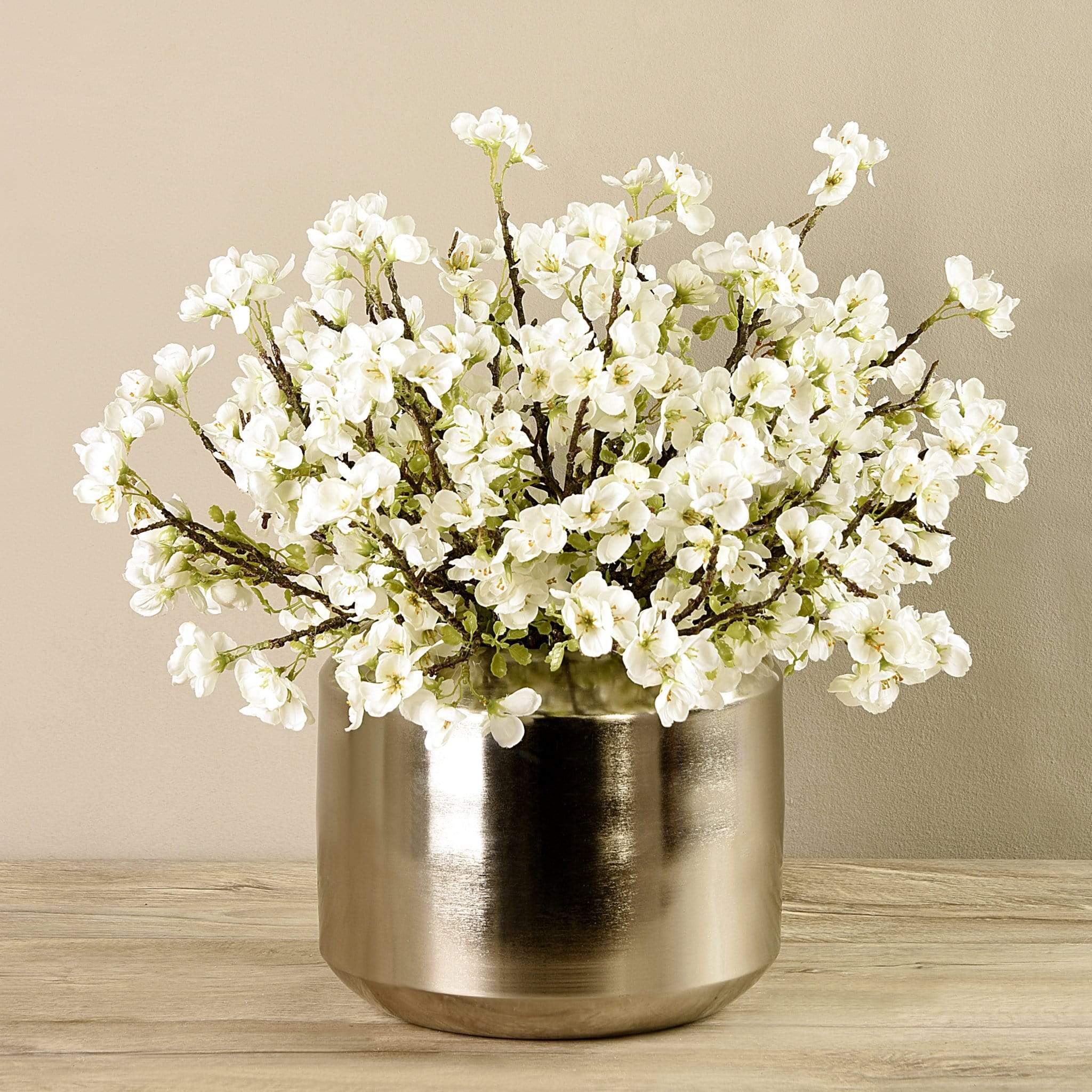 Artificial Blossom Spray in Silver Vase - Bloomr