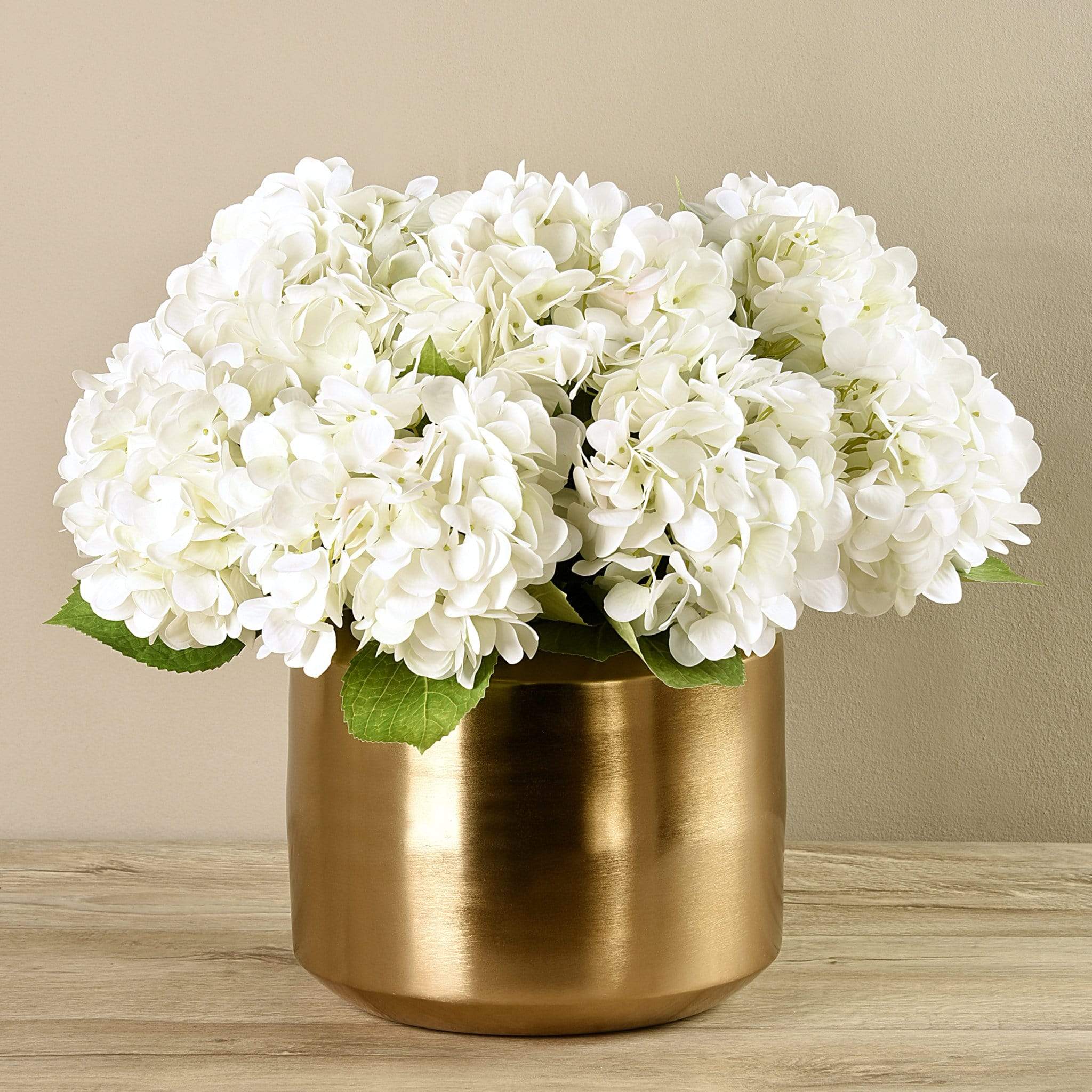Artificial Hydrangea Arrangement in Gold Vase - Bloomr