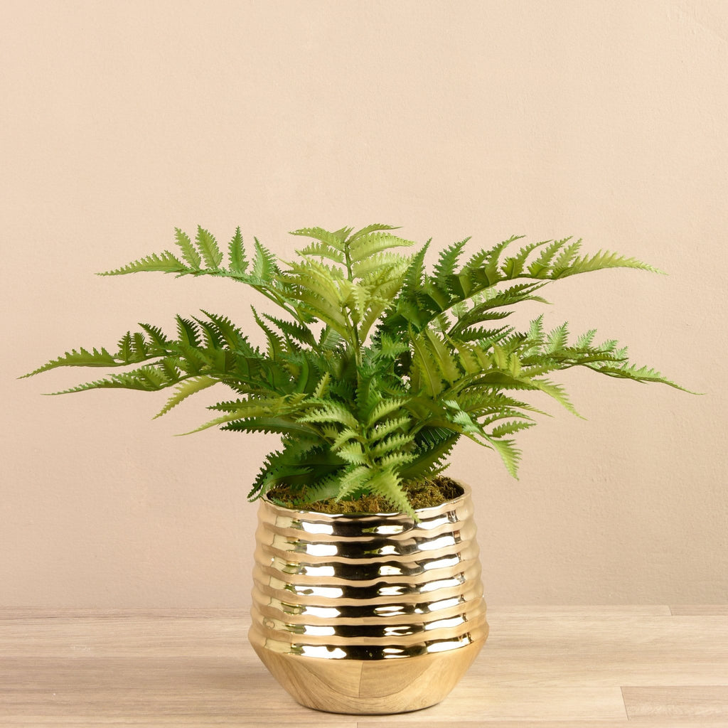 Artificial Fern in Gold Vase - Bloomr